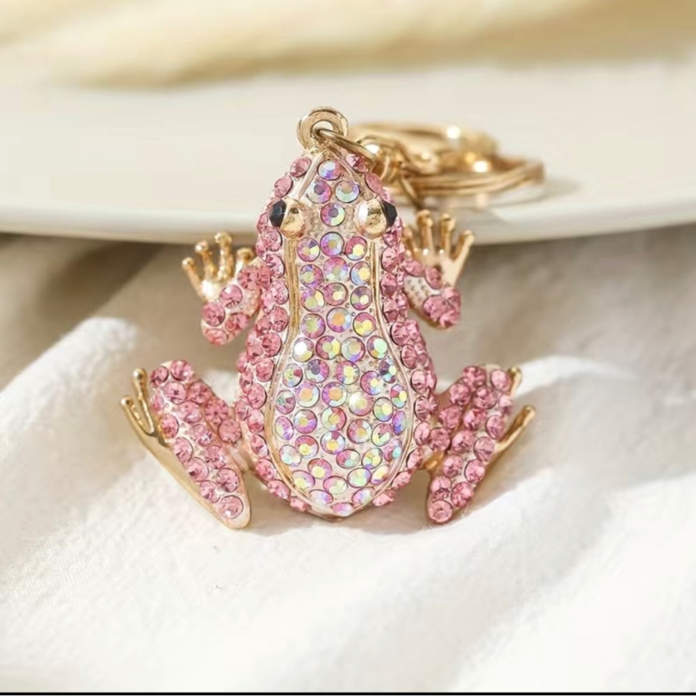 NEW! Pink rhinestone frog bag charm keychain